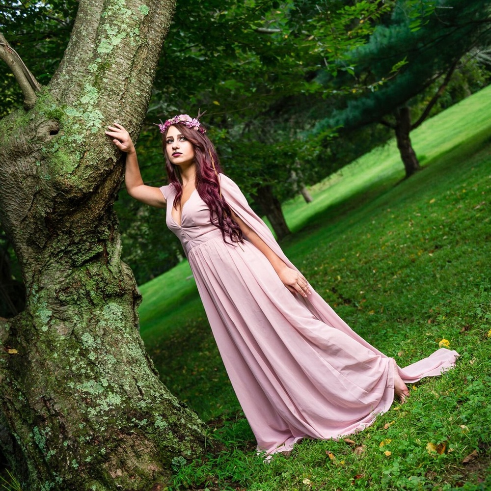 Long blush gown with cape